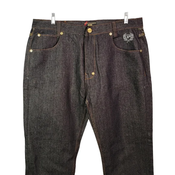 Phat Farm Vintage Y2K Baggy Wide Leg Hip Hop Black Wash Denim Jeans Men's 40x34
